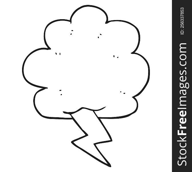 freehand drawn black and white cartoon thundercloud