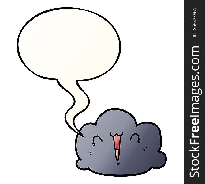 Happy Cloud Cartoon And Speech Bubble In Smooth Gradient Style