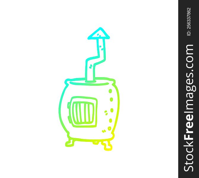 cold gradient line drawing of a cartoon pot bellied stove