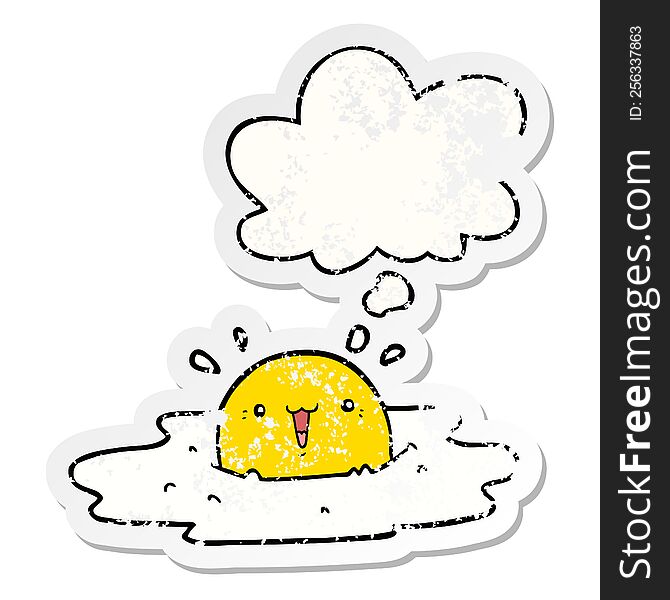 Cute Cartoon Fried Egg And Thought Bubble As A Distressed Worn Sticker