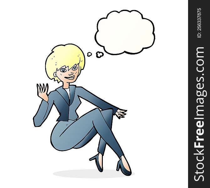 cartoon businesswoman sitting with thought bubble