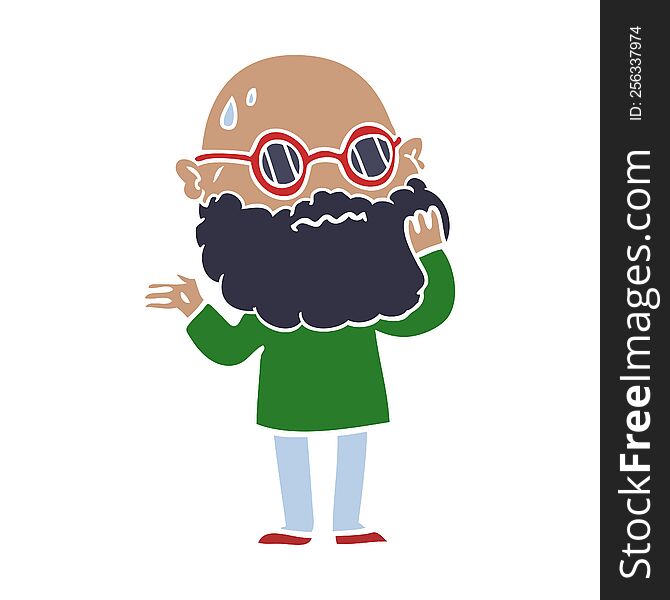 Flat Color Style Cartoon Worried Man With Beard And Sunglasses