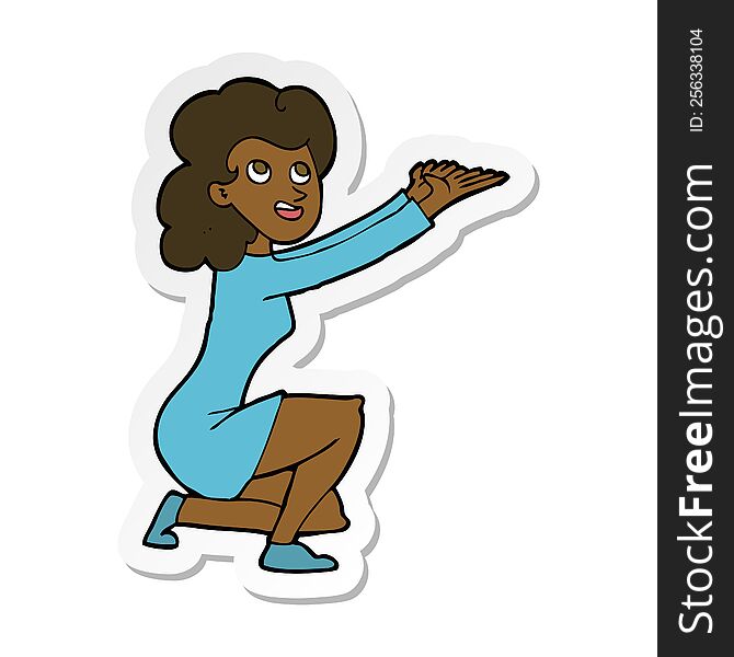 Sticker Of A Cartoon Woman Presentation Gesture