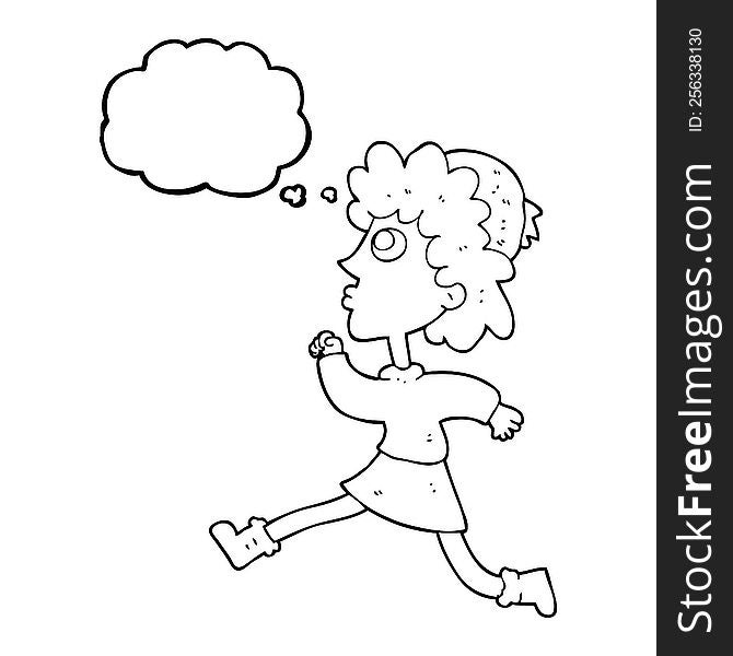 freehand drawn thought bubble cartoon running woman