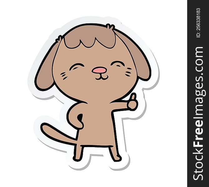 sticker of a happy cartoon dog giving thumbs up sign