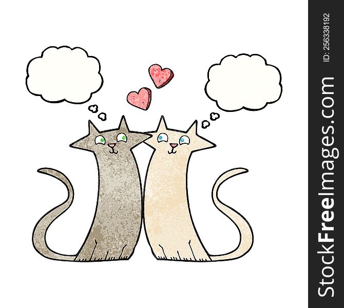 freehand drawn thought bubble textured cartoon cats in love