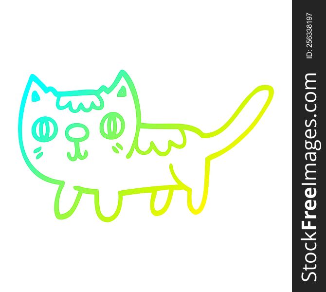 cold gradient line drawing of a cartoon little cat