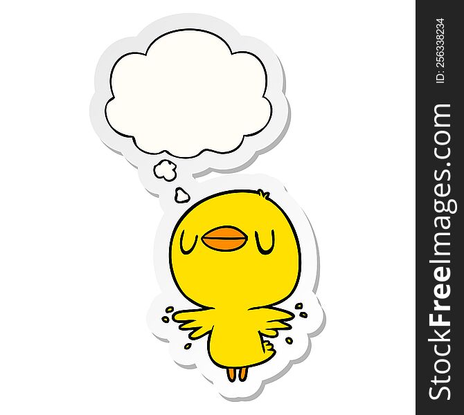 cartoon chick flapping wings with thought bubble as a printed sticker