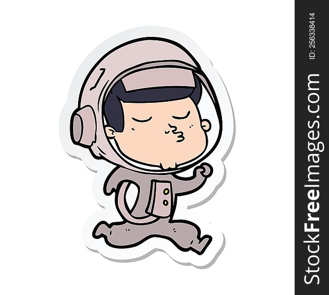Sticker Of A Cartoon Confident Astronaut Running