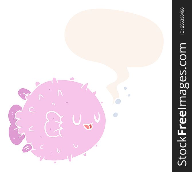cartoon blowfish with speech bubble in retro style
