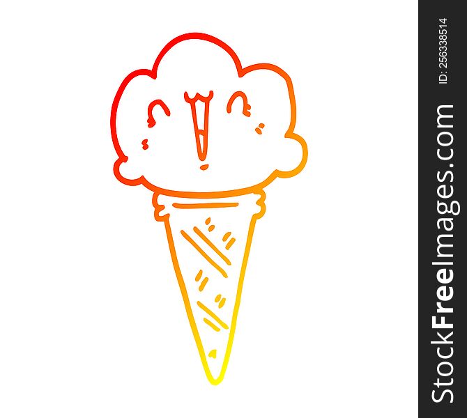 Warm Gradient Line Drawing Cartoon Ice Cream With Face