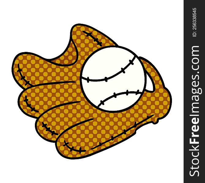 hand drawn cartoon doodle of a baseball and glove