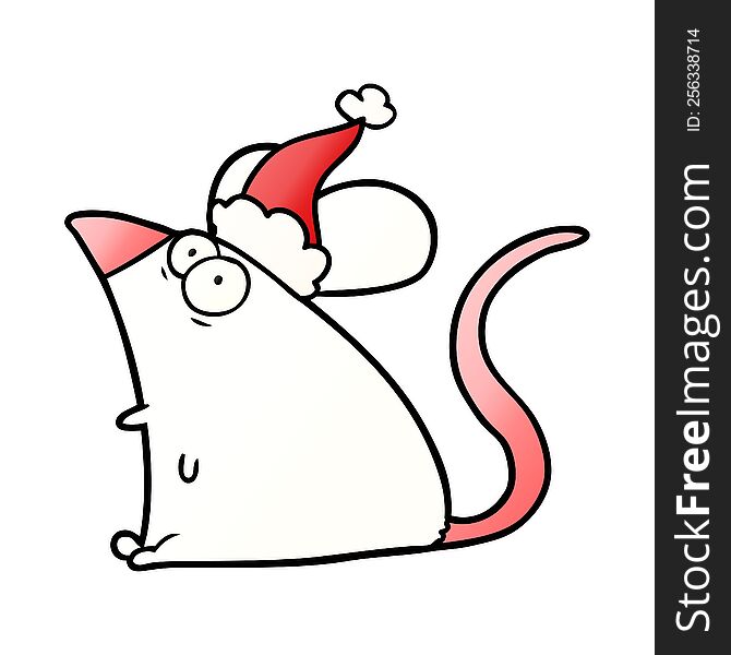 Gradient Cartoon Of A Frightened Mouse Wearing Santa Hat