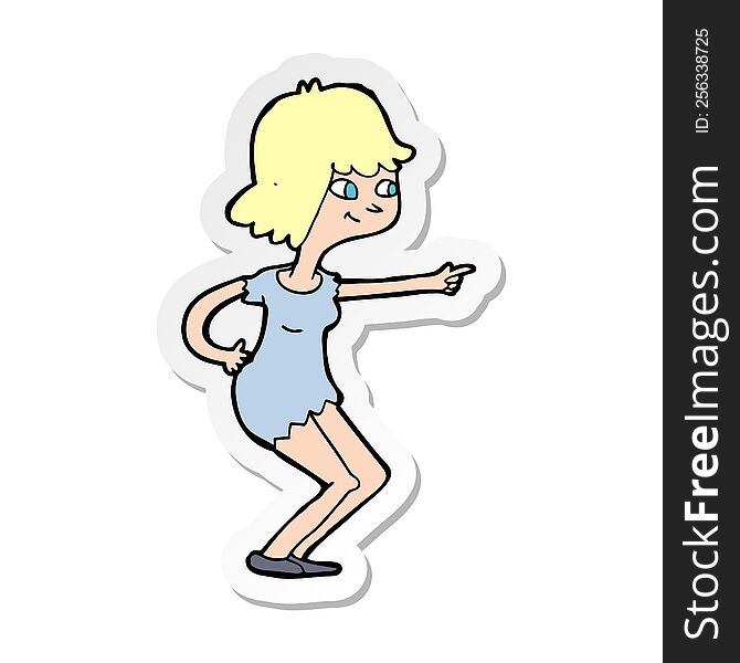 Sticker Of A Cartoon Girl Pointing