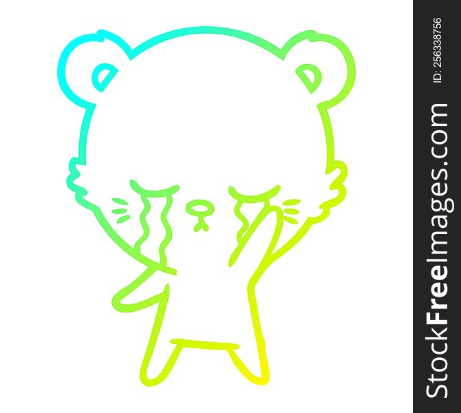 Cold Gradient Line Drawing Crying Cartoon Polarbear