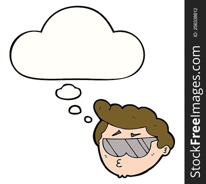 Cartoon Boy Wearing Sunglasses And Thought Bubble