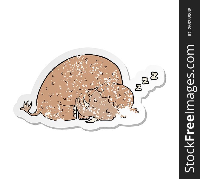 Distressed Sticker Of A Cartoon Mammoth Sleeping