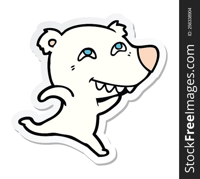 Sticker Of A Cartoon Polar Bear Showing Teeth