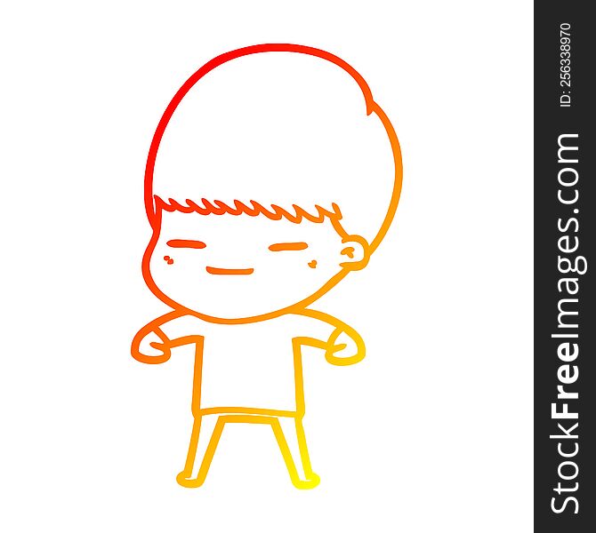 warm gradient line drawing of a cartoon smug boy