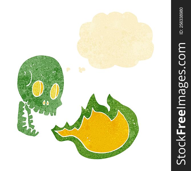 Cartoon Fire Breathing Skull With Thought Bubble