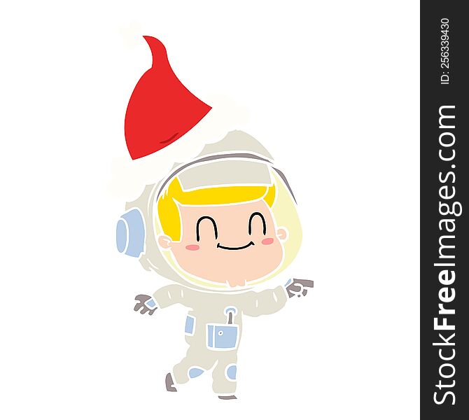 Happy Flat Color Illustration Of A Astronaut Man Wearing Santa Hat