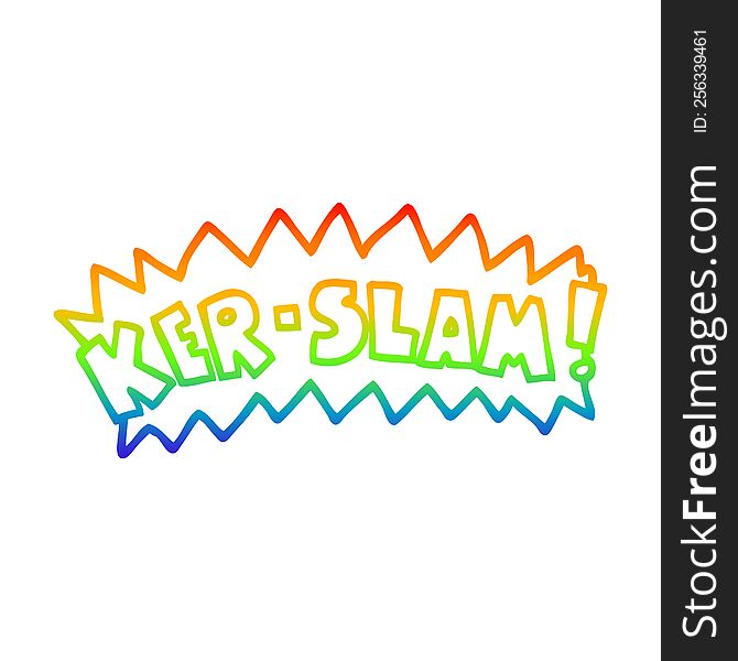 rainbow gradient line drawing of a cartoon word ker-slam
