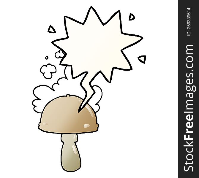 Cartoon Mushroom And Spore Cloud And Speech Bubble In Smooth Gradient Style