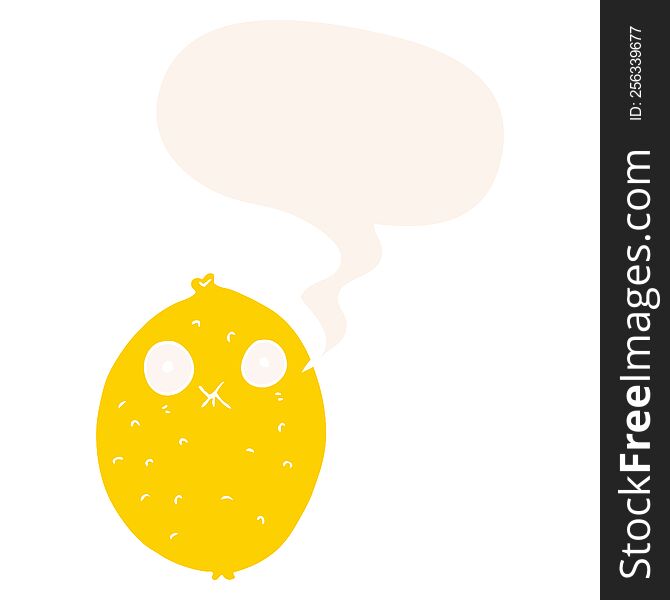 Cartoon Bitter Lemon And Speech Bubble In Retro Style