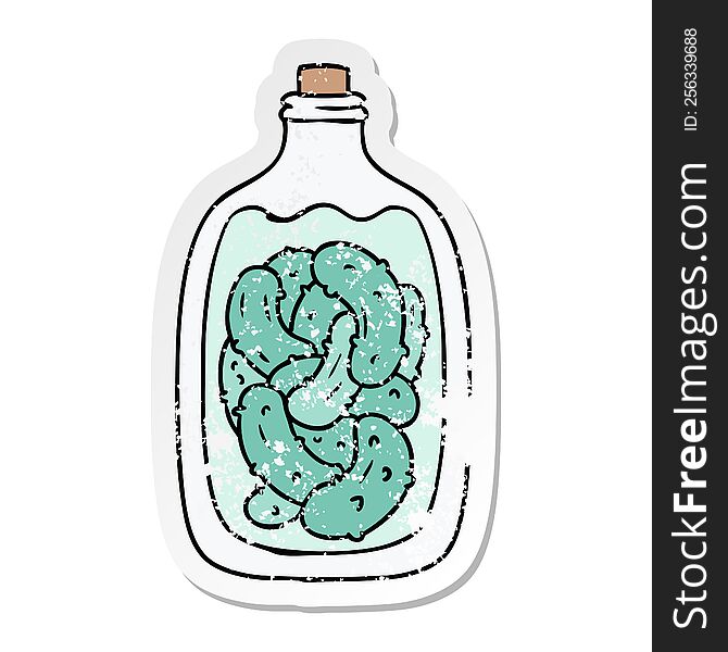 hand drawn distressed sticker cartoon doodle jar of pickled gherkins