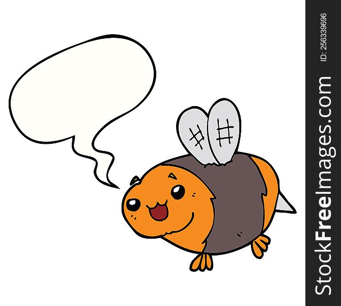 Funny Cartoon Bee And Speech Bubble
