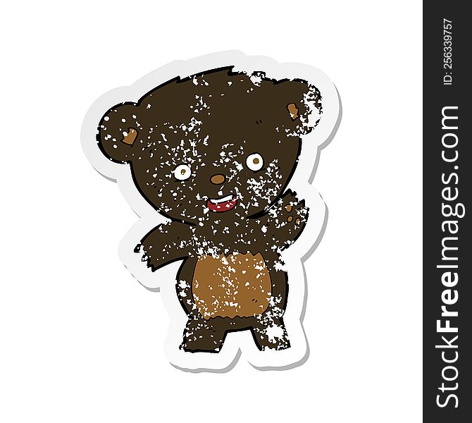 Retro Distressed Sticker Of A Cartoon Waving Black Bear