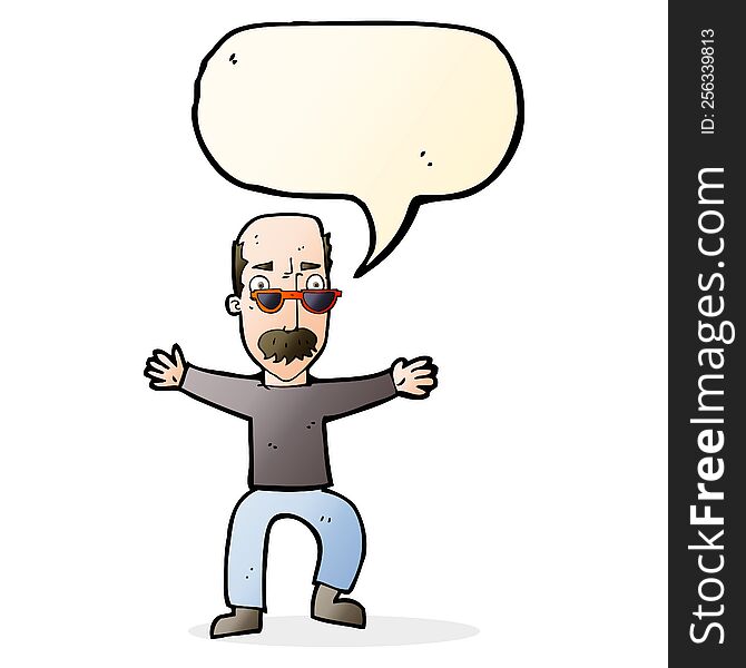 Cartoon Old Man Waving Arms With Speech Bubble