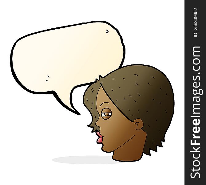 Cartoon Female Face With Narrowed Eyes With Speech Bubble