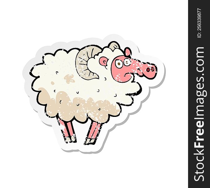 Retro Distressed Sticker Of A Cartoon Dirty Sheep