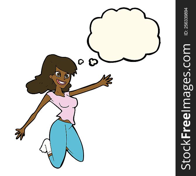 Cartoon Jumping Woman With Thought Bubble