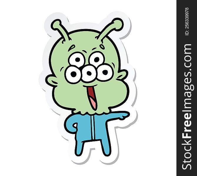 Sticker Of A Happy Cartoon Alien