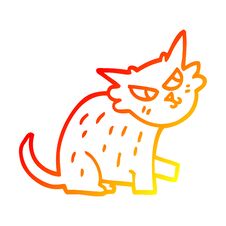 Warm Gradient Line Drawing Cartoon Ginger Cat Stock Photo