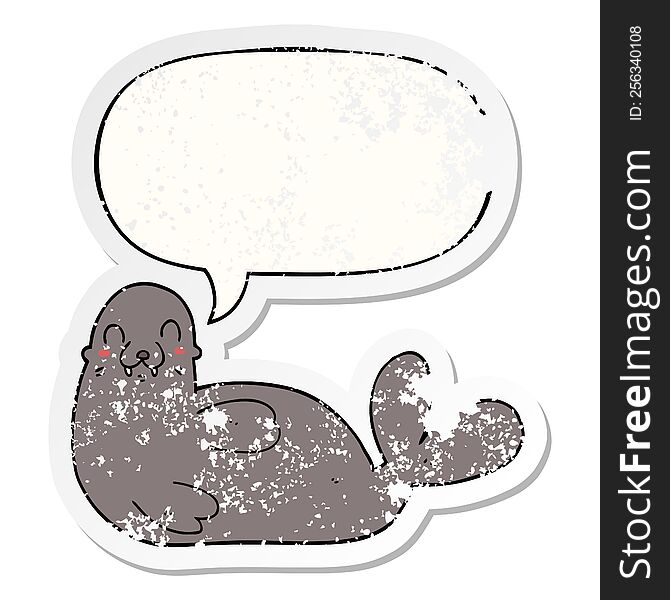 Cartoon Seal And Speech Bubble Distressed Sticker