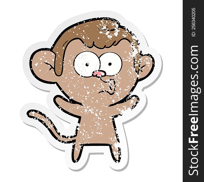 Distressed Sticker Of A Cartoon Surprised Monkey