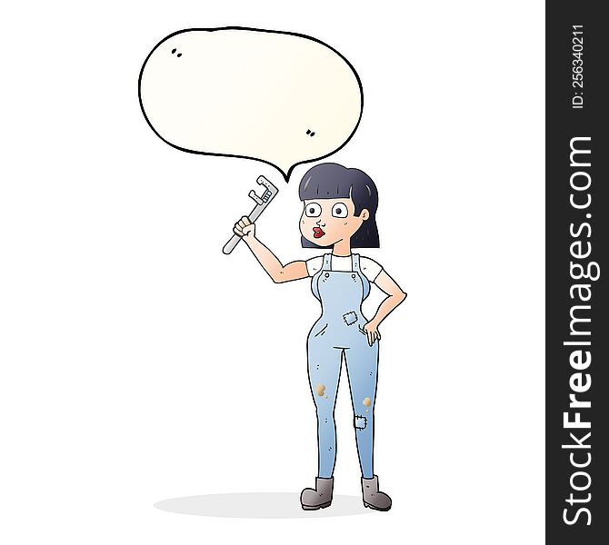 freehand drawn speech bubble cartoon female plumber