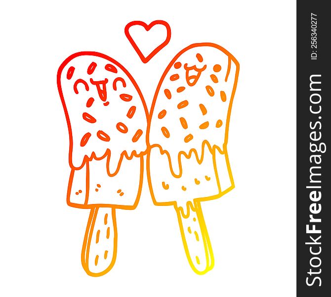 Warm Gradient Line Drawing Cartoon Ice Lolly In Love