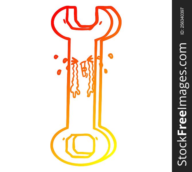 warm gradient line drawing of a cartoon spanner