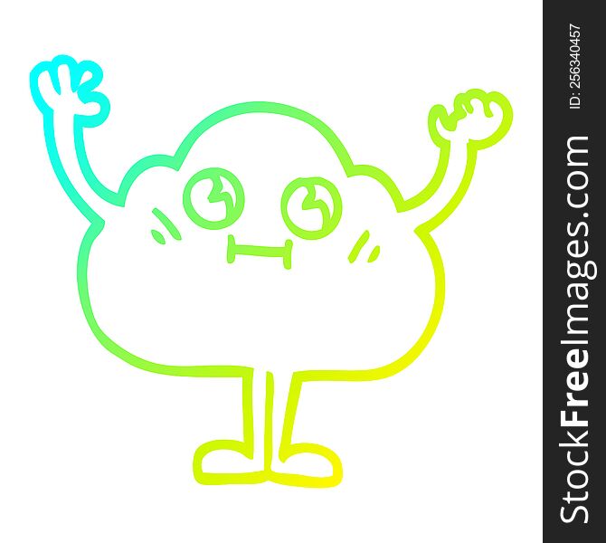 cold gradient line drawing of a cartoon dark cloud character