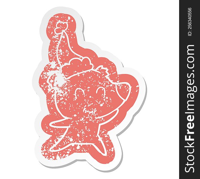 Female Bear Cartoon Distressed Sticker Of A Wearing Santa Hat