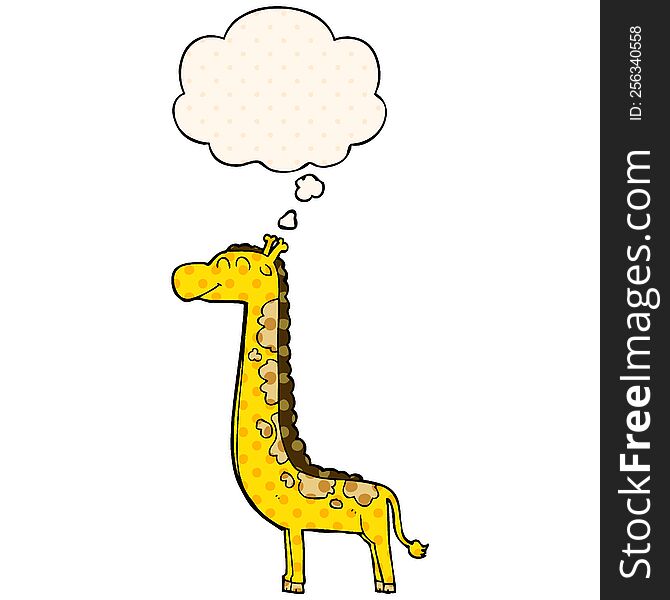 cartoon giraffe with thought bubble in comic book style