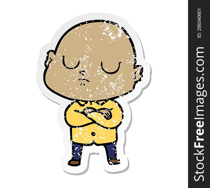 Distressed Sticker Of A Cartoon Bald Man