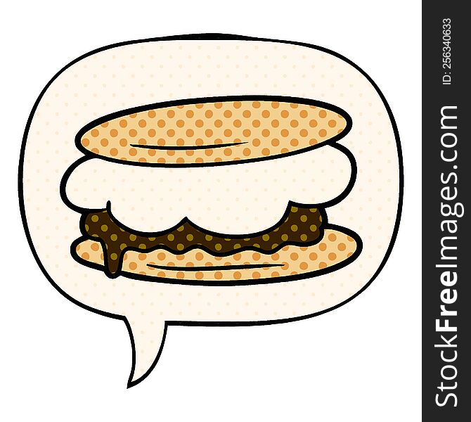 smore cartoon with speech bubble in comic book style