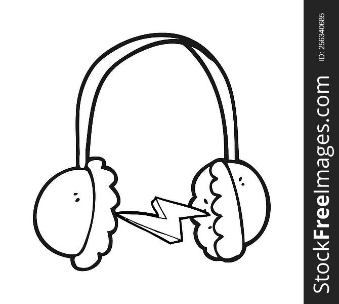 freehand drawn black and white cartoon headphones