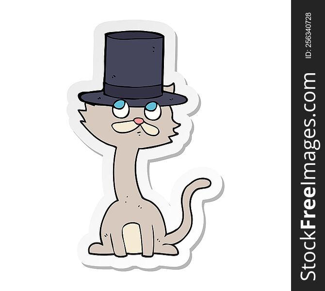 Sticker Of A Cartoon Cat In Top Hat