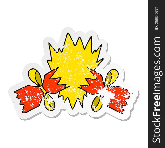 Distressed Sticker Of A Quirky Hand Drawn Cartoon Pulled Cracker